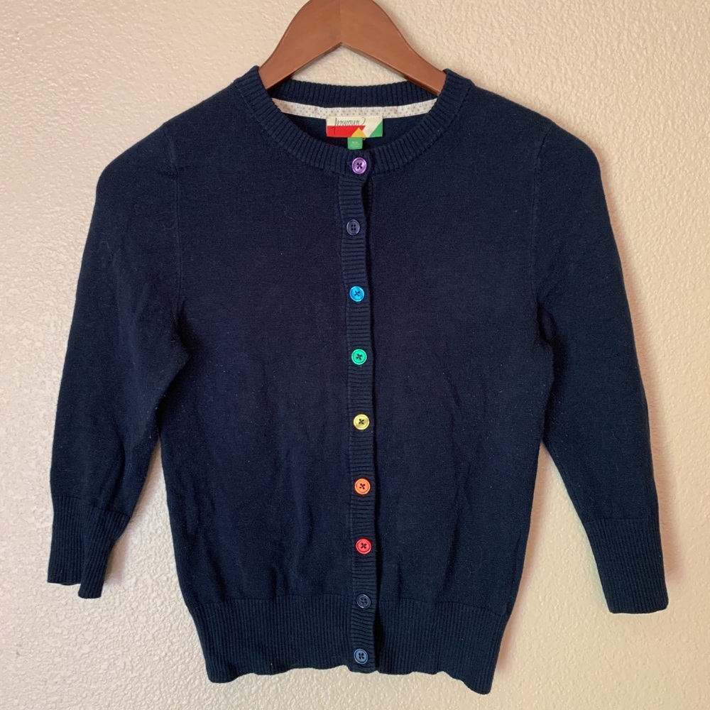 Fervour brand navy 1/2 sleeve cardigan with rainbow buttons 🌈